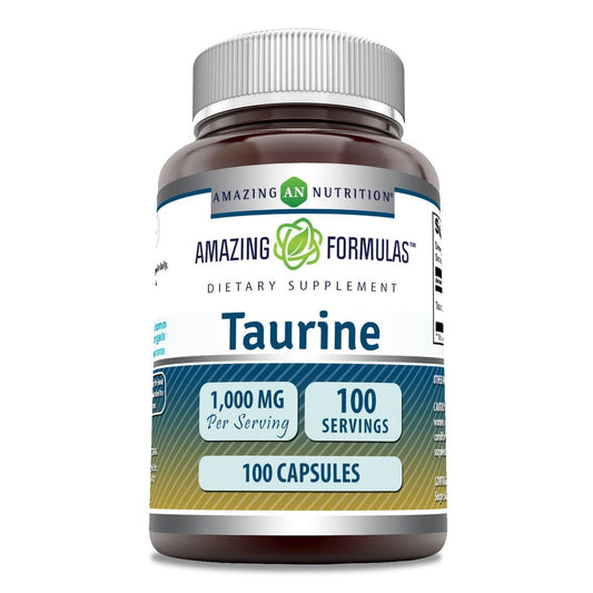 Amazing Formulas Taurin Aminosäure Ergänzung | 1000 mg pro Portion | 100 Kapseln | Non-GMO | Glutenfrei | Hergestellt in USA