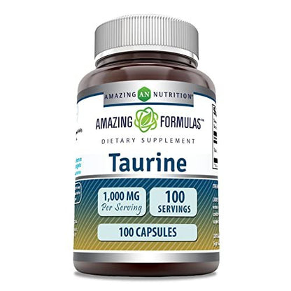 Amazing Formulas Taurin Aminosäure Ergänzung | 1000 mg pro Portion | 100 Kapseln | Non-GMO | Glutenfrei | Hergestellt in USA