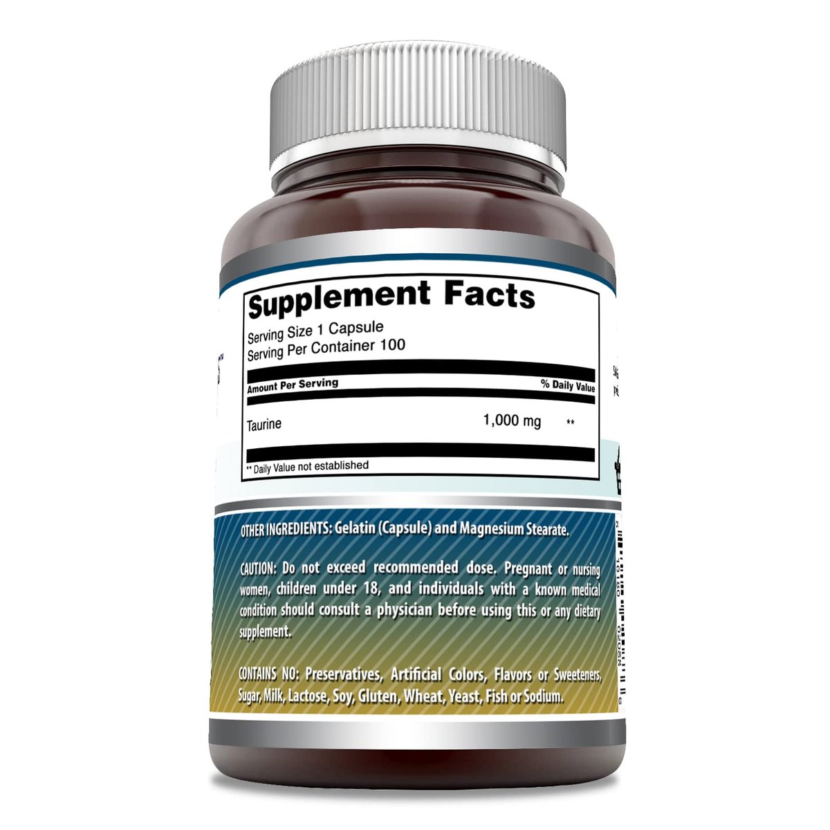 Amazing Formulas Taurin Aminosäure Ergänzung | 1000 mg pro Portion | 100 Kapseln | Non-GMO | Glutenfrei | Hergestellt in USA