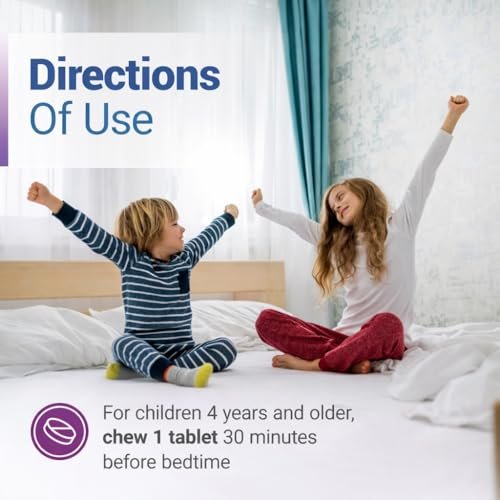 Nested Naturals Luna Kids Schlafhilfe Tabletten für Kinder ab 4 Jahren – Zuckerfrei mit Melatonin, Kamille, Baldrian & Melisse – 60 Kautabletten