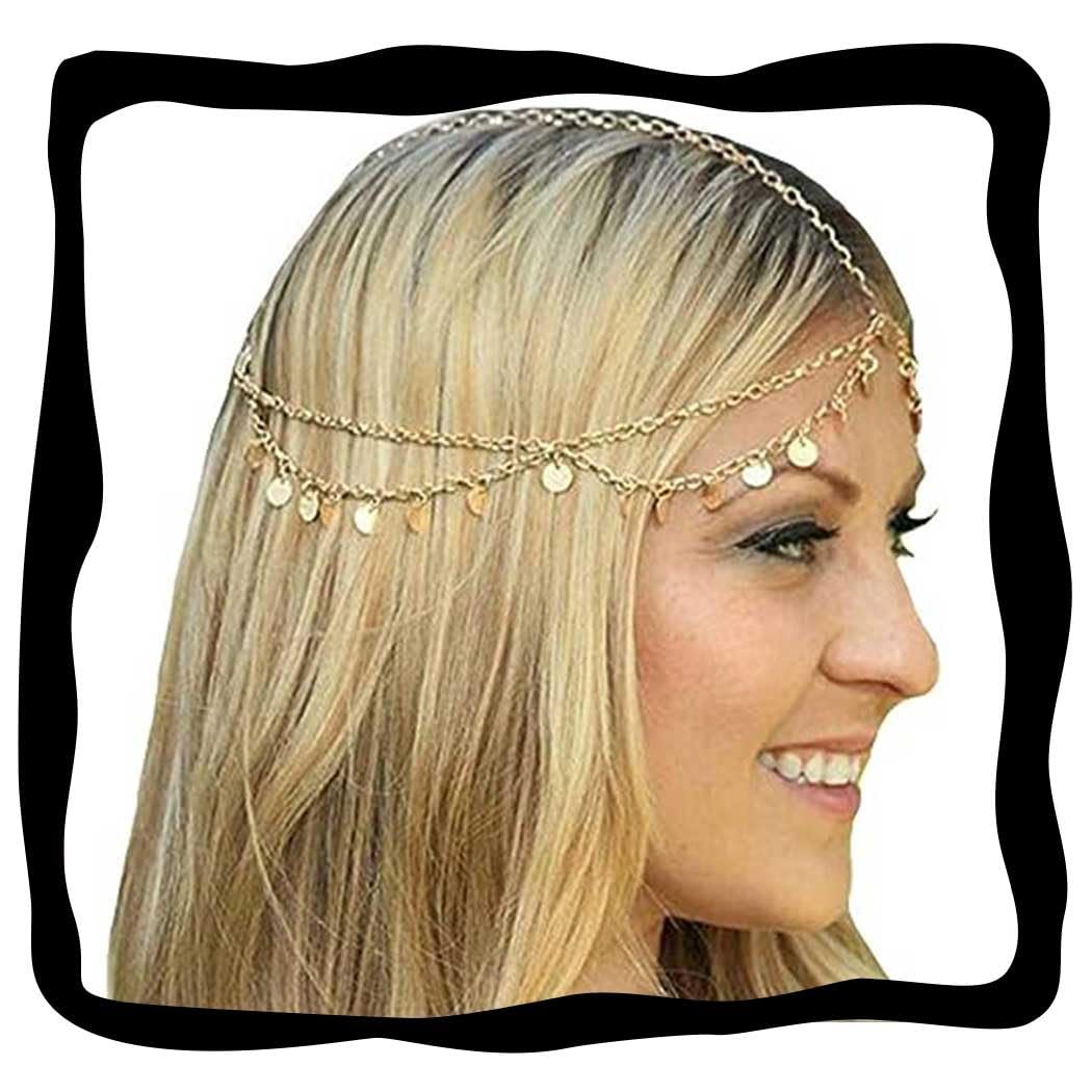 Aukmla Gold Sequins Kopfkette Haarschmuck Festival Halloween Kostüm Haaraccessoires Mode Stirnbänder Kopfstücke für Frauen und Mädchen