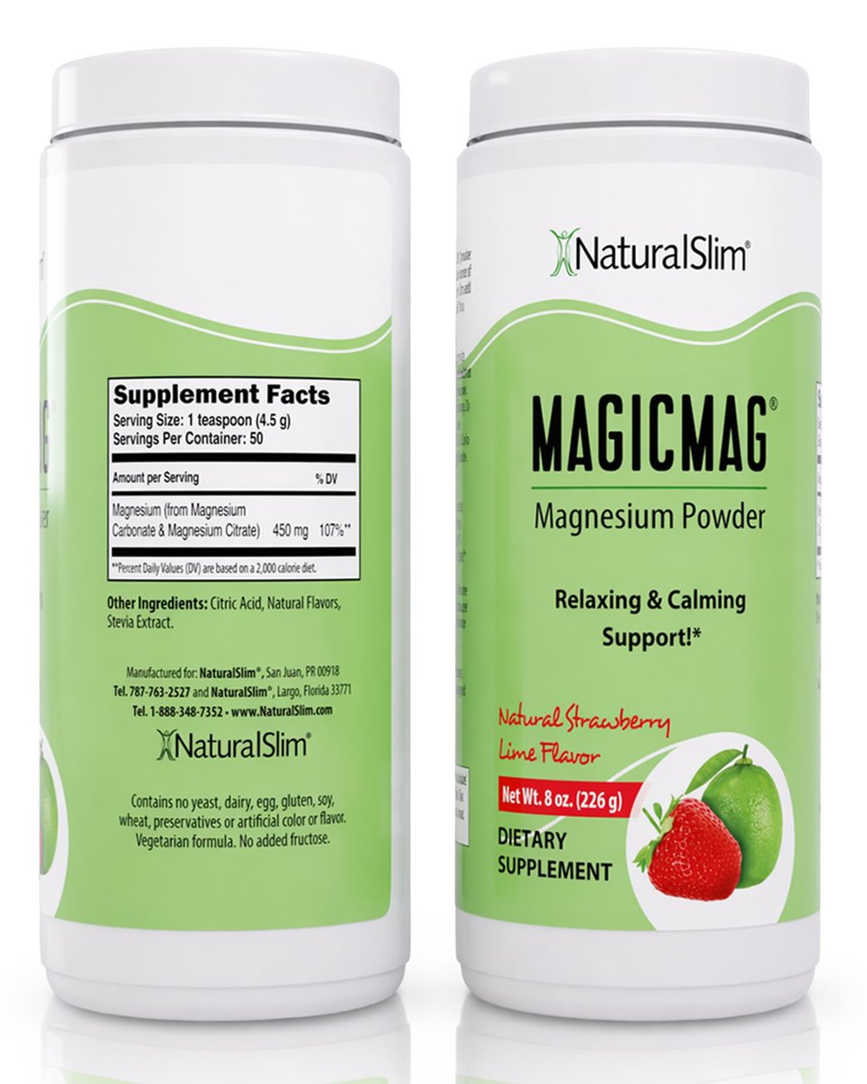 NaturalSlim MagicMag – Hochabsorbierbares Magnesiumcitrat-Pulver für Entspannung, Energie, besseren Schlaf und Stoffwechselunterstützung – Magnesiumergänzung für Frauen und Männer – Erdbeer-Limetten-Geschmack 227 g