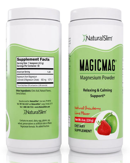 NaturalSlim MagicMag – Hochabsorbierbares Magnesiumcitrat-Pulver für Entspannung, Energie, besseren Schlaf und Stoffwechselunterstützung – Magnesiumergänzung für Frauen und Männer – Erdbeer-Limetten-Geschmack 227 g