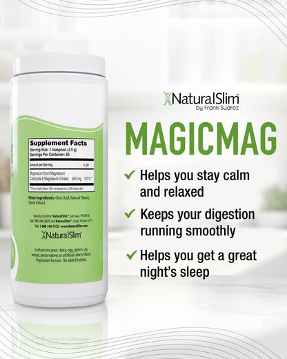 NaturalSlim MagicMag – Hochabsorbierbares Magnesiumcitrat-Pulver für Entspannung, Energie, besseren Schlaf und Stoffwechselunterstützung – Magnesiumergänzung für Frauen und Männer – Erdbeer-Limetten-Geschmack 227 g