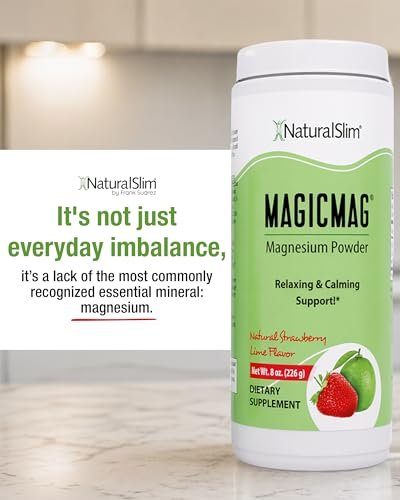 NaturalSlim MagicMag – Hochabsorbierbares Magnesiumcitrat-Pulver für Entspannung, Energie, besseren Schlaf und Stoffwechselunterstützung – Magnesiumergänzung für Frauen und Männer – Erdbeer-Limetten-Geschmack 227 g