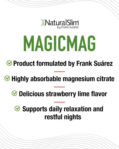 NaturalSlim MagicMag – Hochabsorbierbares Magnesiumcitrat-Pulver für Entspannung, Energie, besseren Schlaf und Stoffwechselunterstützung – Magnesiumergänzung für Frauen und Männer – Erdbeer-Limetten-Geschmack 227 g