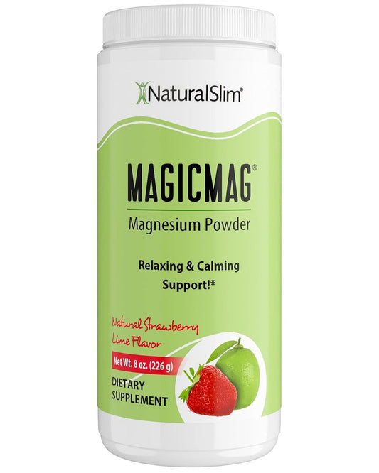 NaturalSlim MagicMag – Hochabsorbierbares Magnesiumcitrat-Pulver für Entspannung, Energie, besseren Schlaf und Stoffwechselunterstützung – Magnesiumergänzung für Frauen und Männer – Erdbeer-Limetten-Geschmack 227 g
