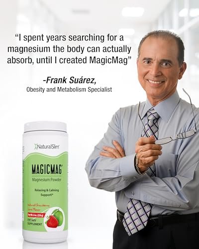NaturalSlim MagicMag – Hochabsorbierbares Magnesiumcitrat-Pulver für Entspannung, Energie, besseren Schlaf und Stoffwechselunterstützung – Magnesiumergänzung für Frauen und Männer – Erdbeer-Limetten-Geschmack 227 g