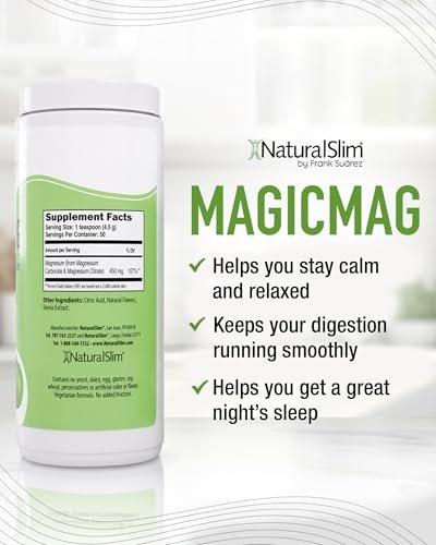 NaturalSlim MagicMag – Hochabsorbierbares Magnesiumcitrat-Pulver für Entspannung, Energie, besseren Schlaf und Stoffwechselunterstützung – Magnesiumergänzung für Frauen und Männer – Erdbeer-Limetten-Geschmack 227 g