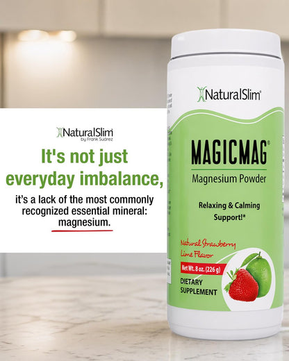 NaturalSlim MagicMag – Hochabsorbierbares Magnesiumcitrat-Pulver für Entspannung, Energie, besseren Schlaf und Stoffwechselunterstützung – Magnesiumergänzung für Frauen und Männer – Erdbeer-Limetten-Geschmack 227 g