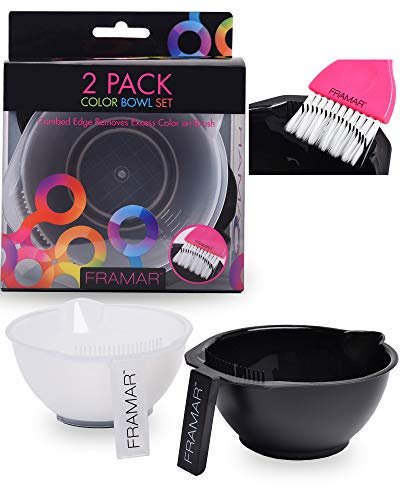 FRAMAR Farb-Schalen-Set mit Pinselreiniger – 2er-Pack Haarfarbeschalen für Friseure, mit rutschfester Gummibasis, wiederverwendbar und leicht zu reinigen
