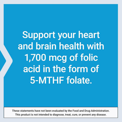 Life Extension Optimized Folate – L-Methylfolat – Herz- und Gehirnunterstützung, Gesunde Homocysteinwerte – Nicht-GVO, Glutenfrei, Vegetarisch – 1700 μg DFE, 100 Vegetarische Tabletten