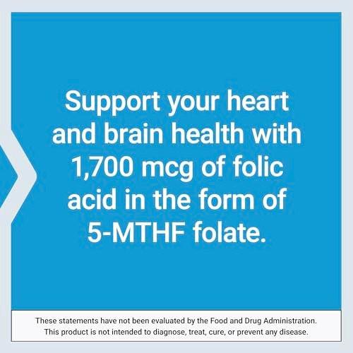 Life Extension Optimized Folate – L-Methylfolat – Herz- und Gehirnunterstützung, Gesunde Homocysteinwerte – Nicht-GVO, Glutenfrei, Vegetarisch – 1700 μg DFE, 100 Vegetarische Tabletten