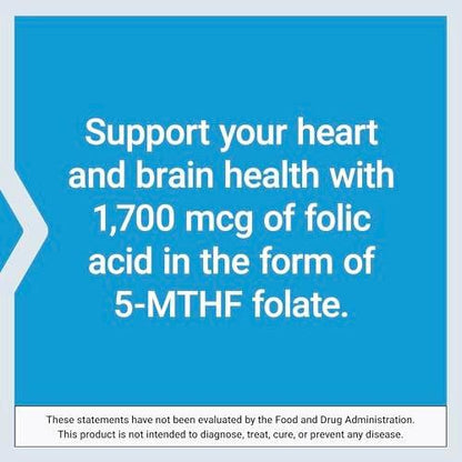 Life Extension Optimized Folate – L-Methylfolat – Herz- und Gehirnunterstützung, Gesunde Homocysteinwerte – Nicht-GVO, Glutenfrei, Vegetarisch – 1700 μg DFE, 100 Vegetarische Tabletten