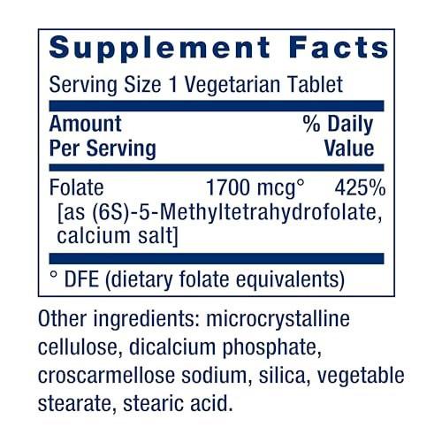 Life Extension Optimized Folate – L-Methylfolat – Herz- und Gehirnunterstützung, Gesunde Homocysteinwerte – Nicht-GVO, Glutenfrei, Vegetarisch – 1700 μg DFE, 100 Vegetarische Tabletten