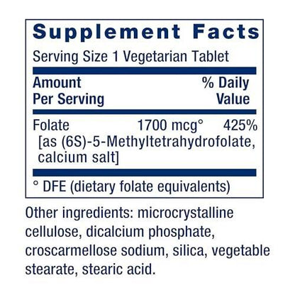 Life Extension Optimized Folate – L-Methylfolat – Herz- und Gehirnunterstützung, Gesunde Homocysteinwerte – Nicht-GVO, Glutenfrei, Vegetarisch – 1700 μg DFE, 100 Vegetarische Tabletten