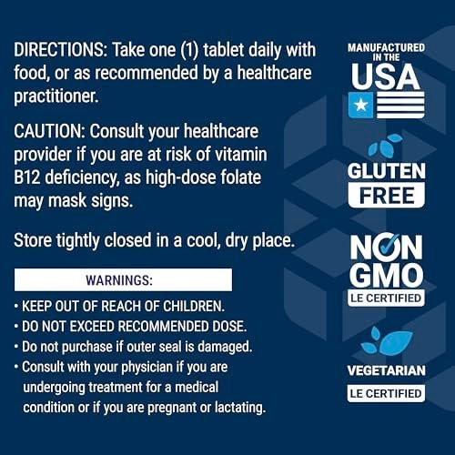 Life Extension Optimized Folate – L-Methylfolat – Herz- und Gehirnunterstützung, Gesunde Homocysteinwerte – Nicht-GVO, Glutenfrei, Vegetarisch – 1700 μg DFE, 100 Vegetarische Tabletten