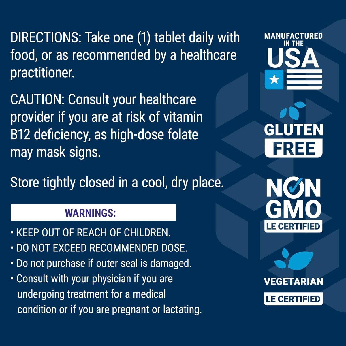 Life Extension Optimized Folate – L-Methylfolat – Herz- und Gehirnunterstützung, Gesunde Homocysteinwerte – Nicht-GVO, Glutenfrei, Vegetarisch – 1700 μg DFE, 100 Vegetarische Tabletten