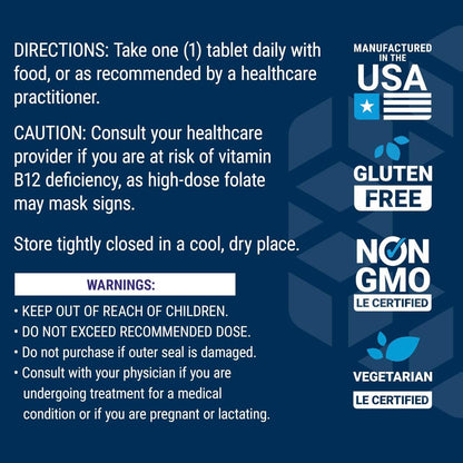 Life Extension Optimized Folate – L-Methylfolat – Herz- und Gehirnunterstützung, Gesunde Homocysteinwerte – Nicht-GVO, Glutenfrei, Vegetarisch – 1700 μg DFE, 100 Vegetarische Tabletten