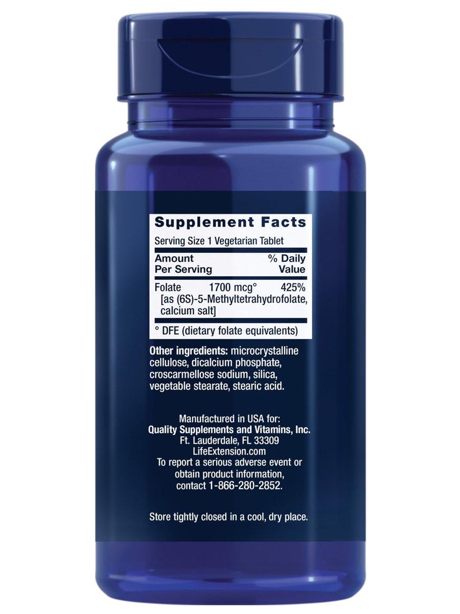 Life Extension Optimized Folate – L-Methylfolat – Herz- und Gehirnunterstützung, Gesunde Homocysteinwerte – Nicht-GVO, Glutenfrei, Vegetarisch – 1700 μg DFE, 100 Vegetarische Tabletten