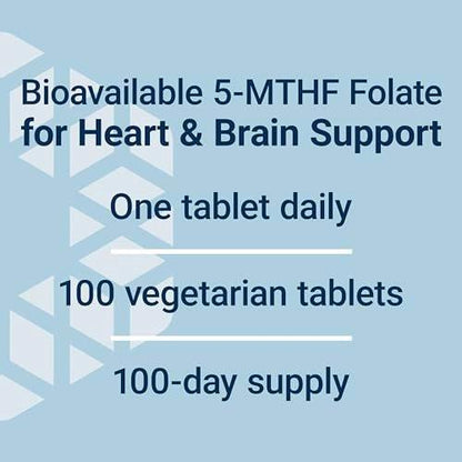 Life Extension Optimized Folate – L-Methylfolat – Herz- und Gehirnunterstützung, Gesunde Homocysteinwerte – Nicht-GVO, Glutenfrei, Vegetarisch – 1700 μg DFE, 100 Vegetarische Tabletten