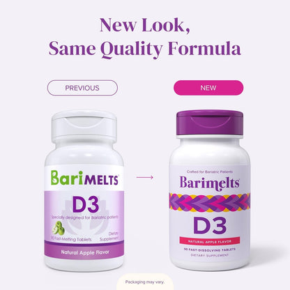 BariMelts Vitamin D3 5000 IE – 90 schnell lösliche Tabletten (3-Monats-Vorrat) – Bariatrische Vitamine für Frauen – Natürlicher Apfelgeschmack