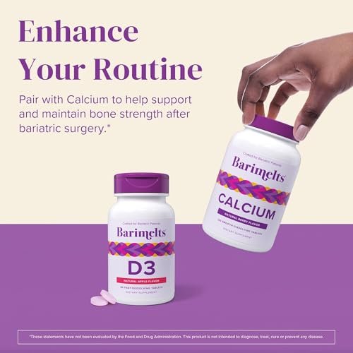 BariMelts Vitamin D3 5000 IE – 90 schnell lösliche Tabletten (3-Monats-Vorrat) – Bariatrische Vitamine für Frauen – Natürlicher Apfelgeschmack