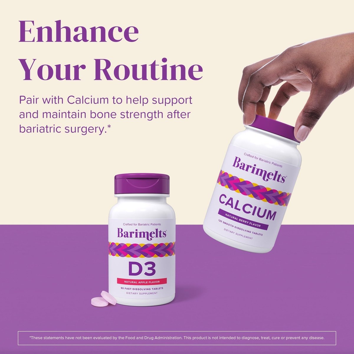 BariMelts Vitamin D3 5000 IE – 90 schnell lösliche Tabletten (3-Monats-Vorrat) – Bariatrische Vitamine für Frauen – Natürlicher Apfelgeschmack