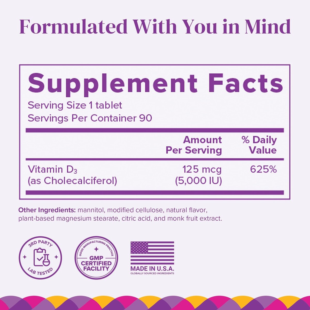 BariMelts Vitamin D3 5000 IE – 90 schnell lösliche Tabletten (3-Monats-Vorrat) – Bariatrische Vitamine für Frauen – Natürlicher Apfelgeschmack