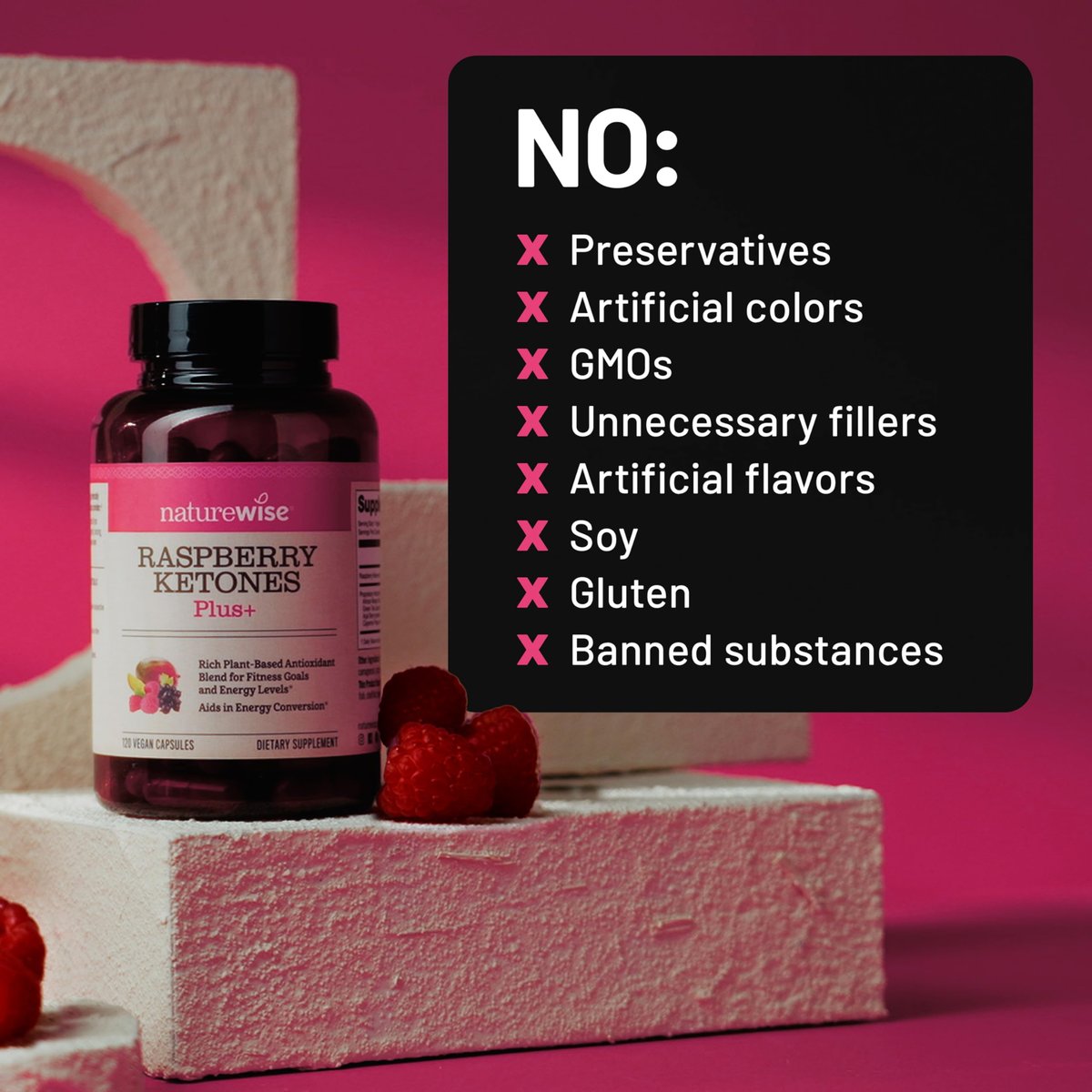 NatureWise Himbeer-Keton Plus mit Grüntee-Extrakt, Cayennepfeffer & Acai-Beere – unterstützt Gewichtsmanagement, antioxidative Gesundheit & Energie – vegan & glutenfrei – 120 Kapseln