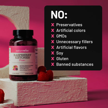 NatureWise Himbeer-Keton Plus mit Grüntee-Extrakt, Cayennepfeffer & Acai-Beere – unterstützt Gewichtsmanagement, antioxidative Gesundheit & Energie – vegan & glutenfrei – 120 Kapseln