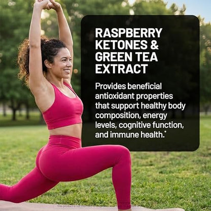 NatureWise Himbeer-Keton Plus mit Grüntee-Extrakt, Cayennepfeffer & Acai-Beere – unterstützt Gewichtsmanagement, antioxidative Gesundheit & Energie – vegan & glutenfrei – 120 Kapseln