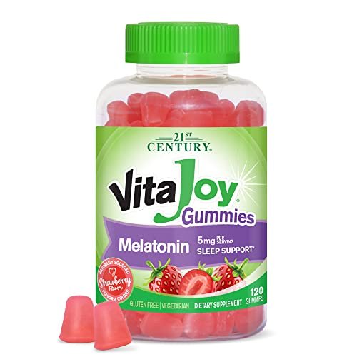 21st Century VitaJoy Melatonin 5mg Gummies (120 Stück) – Erdbeer-Geschmack, nicht gewöhnungsbedürftig, glutenfrei – Fördert Entspannung und erholsamen Schlaf für Erwachsene