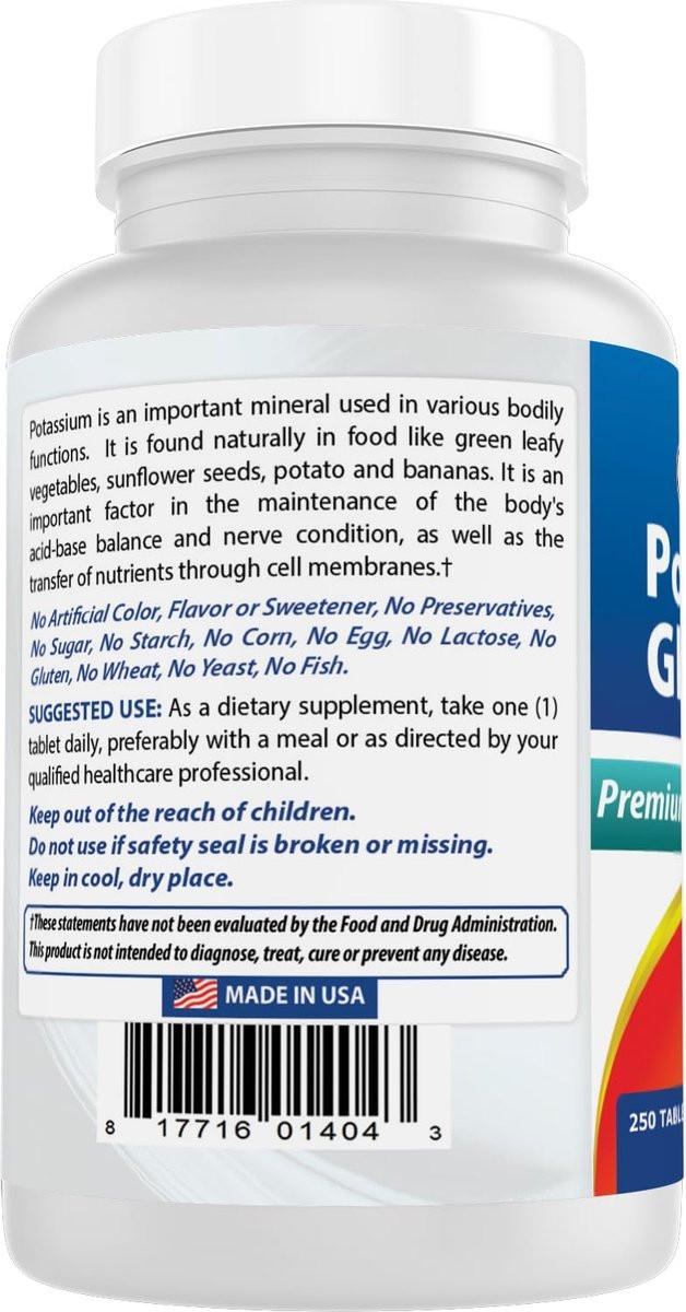 Best Naturals Kaliumgluconat 595 mg Tabletten – 250 Stück, Mineralstoffergänzung