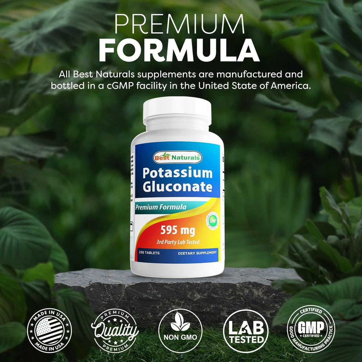 Best Naturals Kaliumgluconat 595 mg Tabletten – 250 Stück, Mineralstoffergänzung