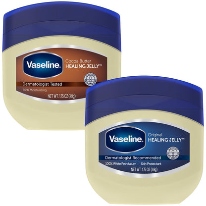 Vaseline Original & Kakaobutter Heilendes Gel Reiseset 2er-Pack – Reichhaltige Feuchtigkeitscreme, Hautschutzmittel zur Beruhigung rissiger, trockener Haut, 1,75 Oz pro Tube