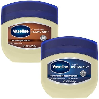 Vaseline Original & Kakaobutter Heilendes Gel Reiseset 2er-Pack – Reichhaltige Feuchtigkeitscreme, Hautschutzmittel zur Beruhigung rissiger, trockener Haut, 1,75 Oz pro Tube
