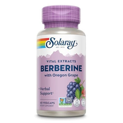 SOLARAY Berberin 250mg – Berberin Nahrungsergänzung für einen gesunden, aktiven Lebensstil – mit Berberin HCl aus Indischer Berberitze plus Oregon-Traube – Vegan, Nicht-GVO, 60-Tage-Garantie – 60 Portionen, 60 VegKaps