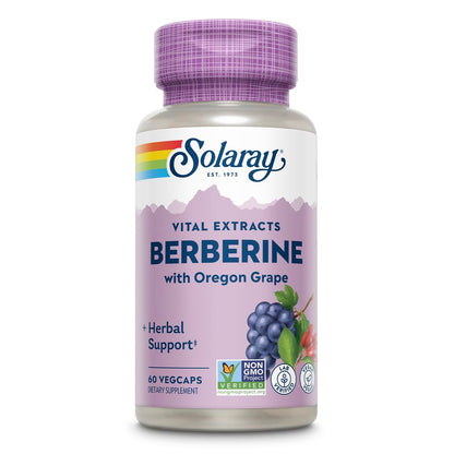 SOLARAY Berberin 250mg – Berberin Nahrungsergänzung für einen gesunden, aktiven Lebensstil – mit Berberin HCl aus Indischer Berberitze plus Oregon-Traube – Vegan, Nicht-GVO, 60-Tage-Garantie – 60 Portionen, 60 VegKaps