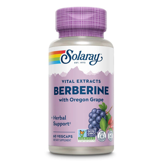 SOLARAY Berberin 250mg – Berberin Nahrungsergänzung für einen gesunden, aktiven Lebensstil – mit Berberin HCl aus Indischer Berberitze plus Oregon-Traube – Vegan, Nicht-GVO, 60-Tage-Garantie – 60 Portionen, 60 VegKaps