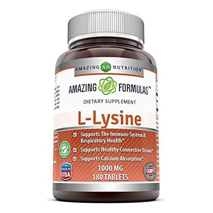 Amazing Formulas L-Lysin 1000 mg – 180 Tabletten – Aminosäurepräparat – Nicht-GVO – Glutenfrei – Hergestellt in den USA
