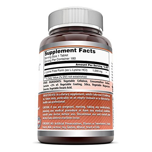 Amazing Formulas L-Lysin 1000 mg – 180 Tabletten – Aminosäurepräparat – Nicht-GVO – Glutenfrei – Hergestellt in den USA