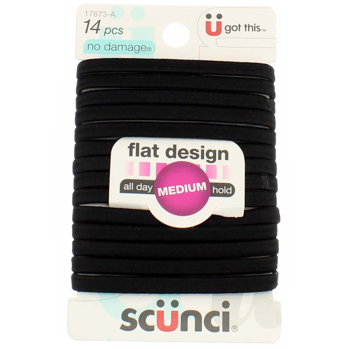 Scuni No-Damage Haargummis – Komfortable schwarze Flachgummis für den ganzen Tag, 14 Stück pro Packung (3er-Pack)