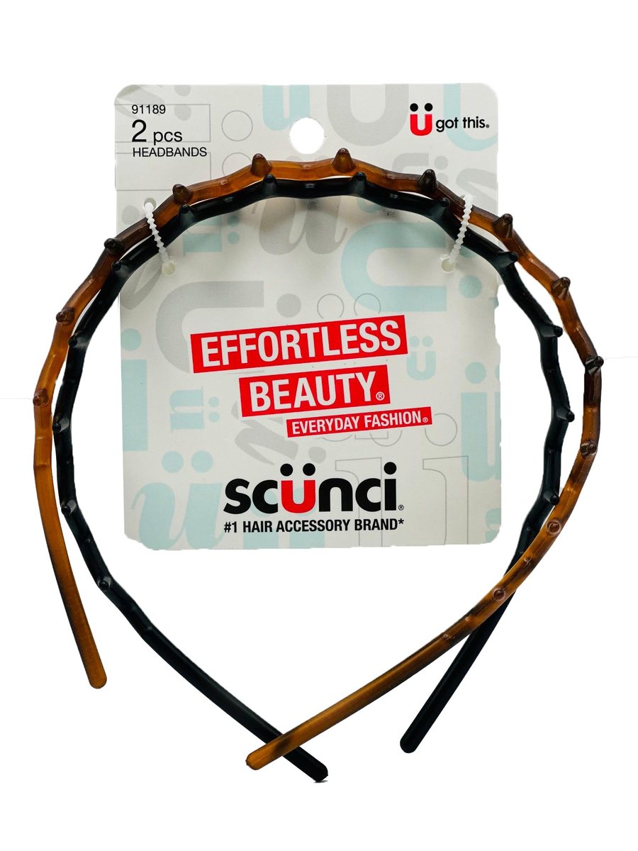 Scunci Effortless Beauty Haarbänder, 2,5 cm breit, 2er-Pack (1 Packung), Braun
