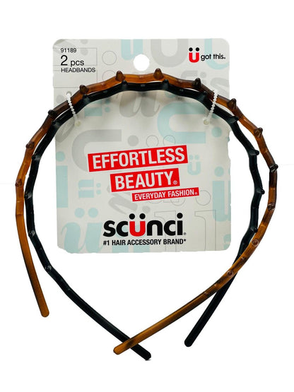 Scunci Effortless Beauty Haarbänder, 2,5 cm breit, 2er-Pack (1 Packung), Braun