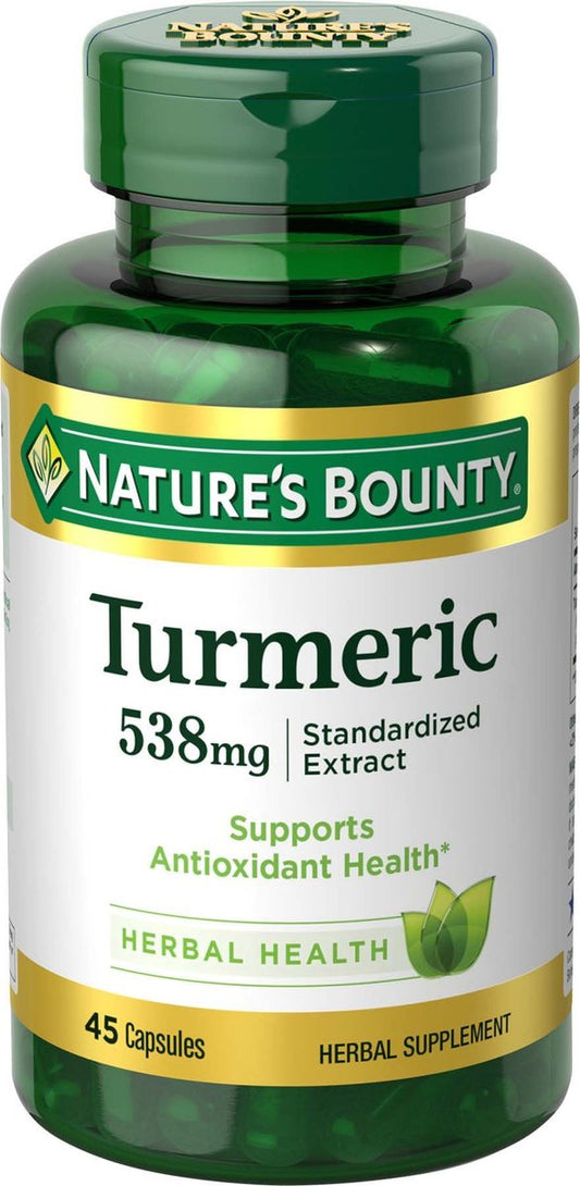 Nature's Bounty Kurkuma Kapseln – 538 mg pflanzliches Nahrungsergänzungsmittel für antioxidative Unterstützung, 45 Kapseln