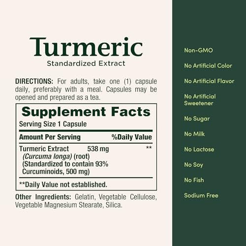 Nature's Bounty Kurkuma Kapseln – 538 mg pflanzliches Nahrungsergänzungsmittel für antioxidative Unterstützung, 45 Kapseln