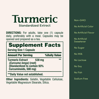 Nature's Bounty Kurkuma Kapseln – 538 mg pflanzliches Nahrungsergänzungsmittel für antioxidative Unterstützung, 45 Kapseln