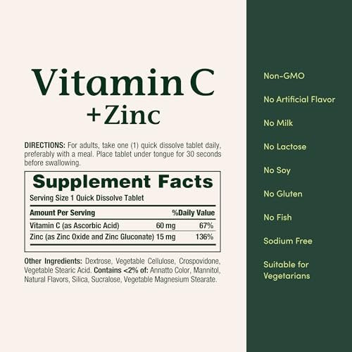 Nature's Bounty Vitamin C + Zink – 60 Tabletten zur Unterstützung des Immunsystems