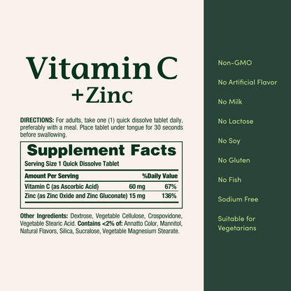 Nature's Bounty Vitamin C + Zink – 60 Tabletten zur Unterstützung des Immunsystems